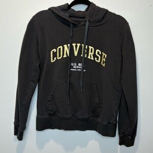 Converse Gold Standard Loose-Fit Pullover Hoodie in black with a gold logo.